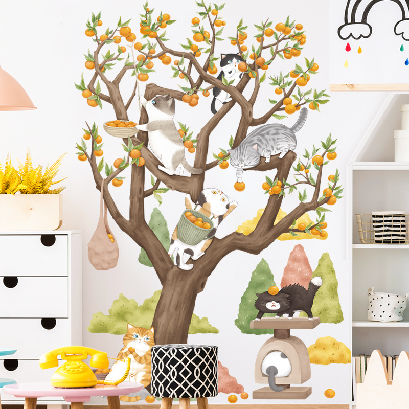 Decal dán tường Hình Mèo trèo cây