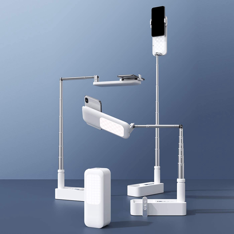 Foldable Selfie Light, Rechargeable Stand with Phone Holder and Remote Control , for Live Streaming and Photography