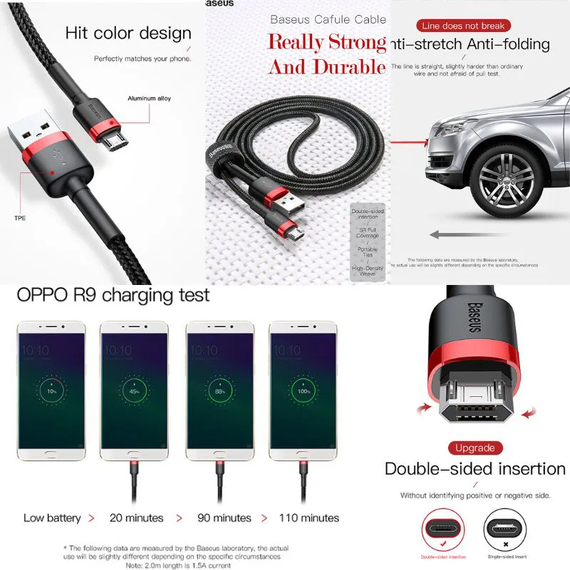 Cáp Sạc Baseus Cafule Micro USB dành cho Smartphone Android, Dây bọc dù siêu bền 1m/2m