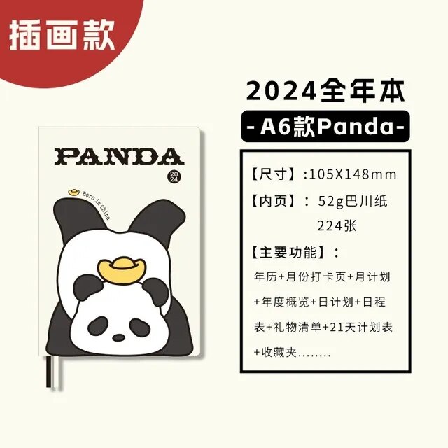 Kinbor 2024 Notebook A6 A5 Full Year Schedule 다이어리 Daily Planner and Libretas Timeline Weekly Plan Efficiency School Office