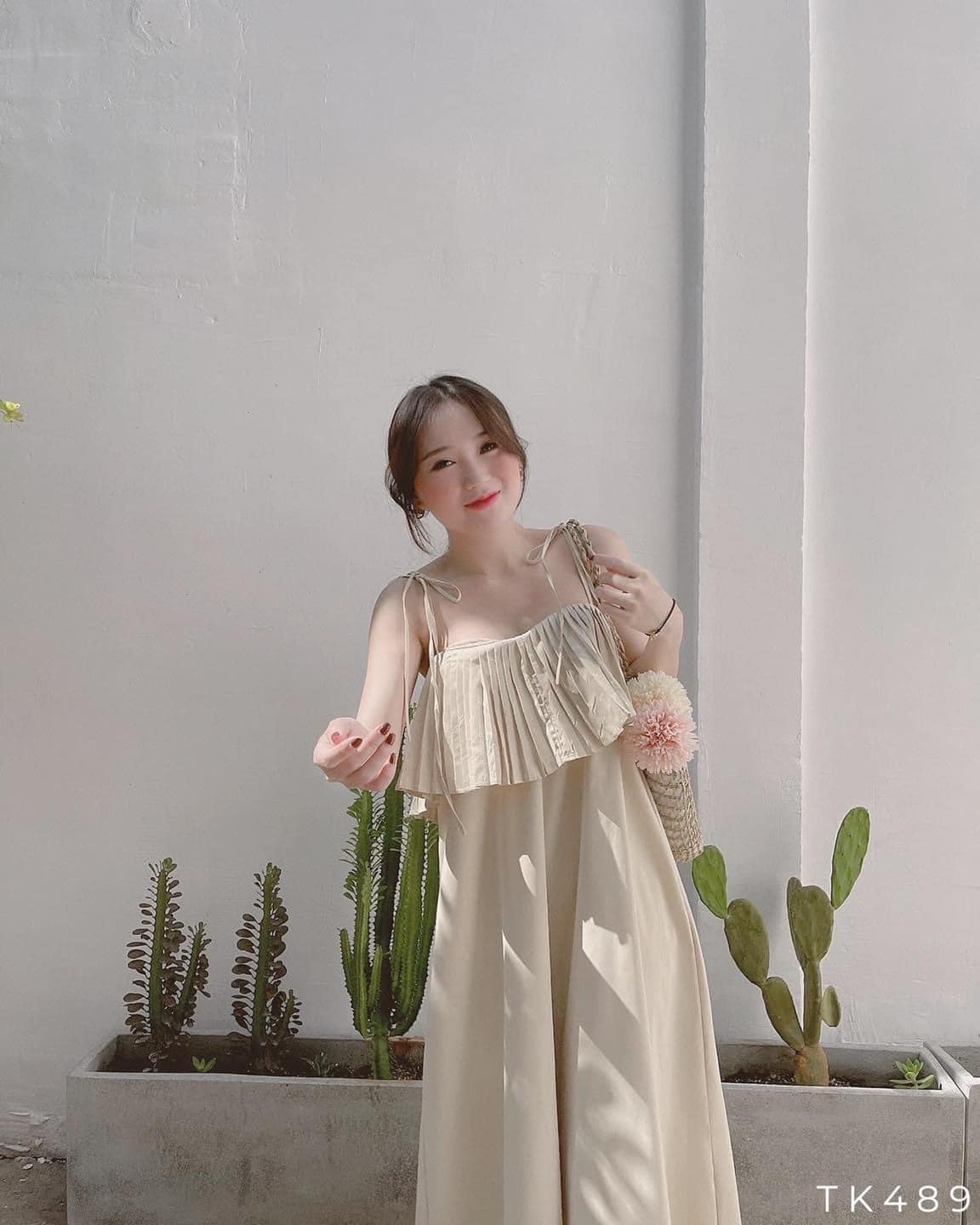 Đầm maxi 2 dây cột nơ dập li