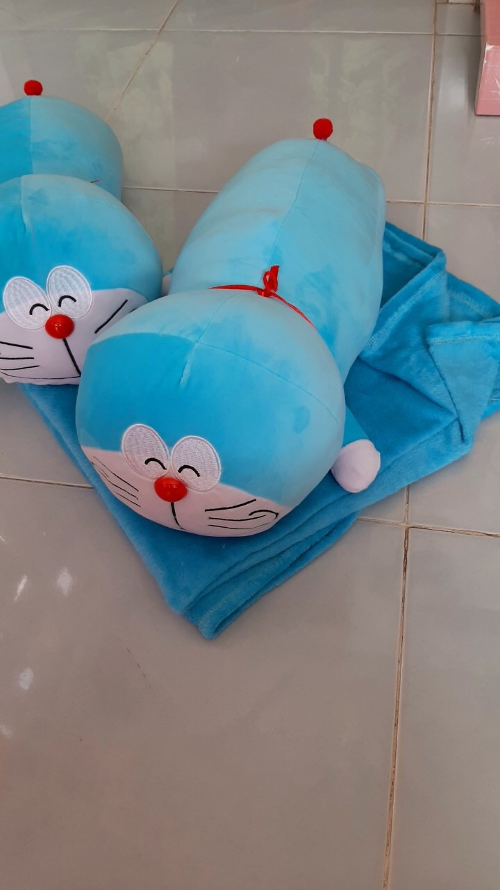 [HCM]Gối kèm mền doremon chăn gối văn phòng