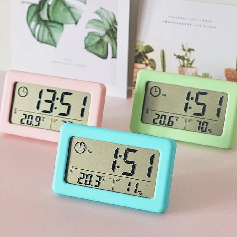 Treo Tường Đồng hồ kỹ thuật số nhiệt độ độ ẩm Thời Gian Hiển Thị treo tường mini Đồng Hồ Cho phòng ngủ phòng khách Nhiệt Kế Ẩm Kế