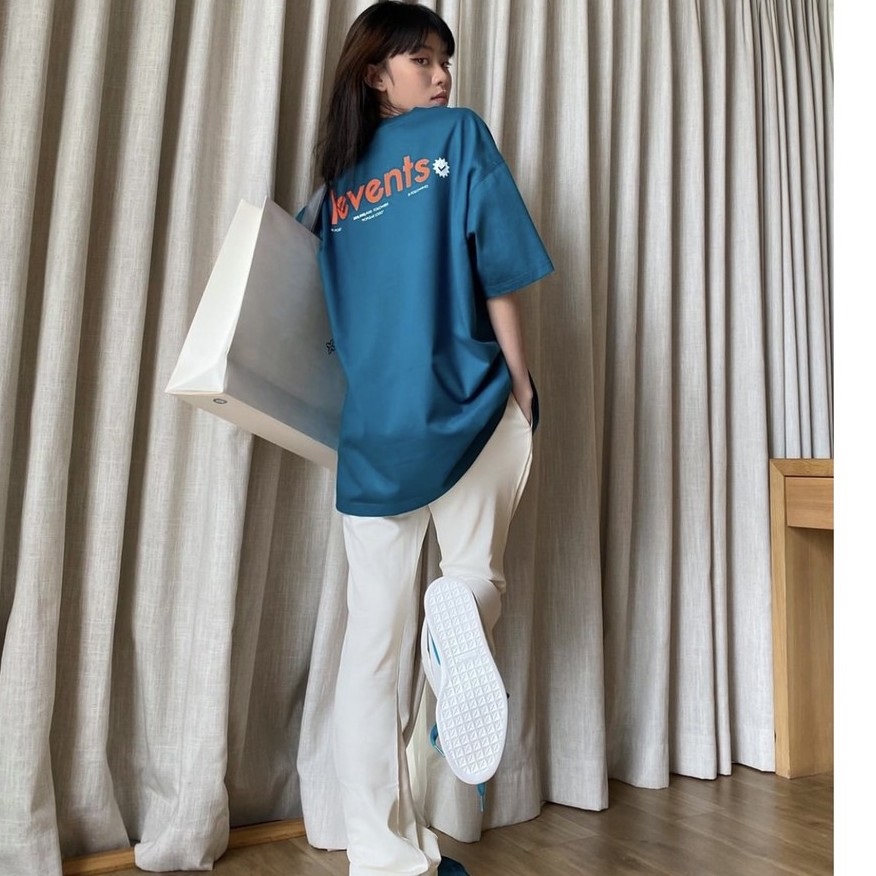 Áo thun tay lỡ Levents Popular Logo màu xanh phong cách unisex nam nữ cho người từ 40kg đến 90kg chất vải cotton dày mịn có đầy đủ tag Thời trang Unisex HCM AL147