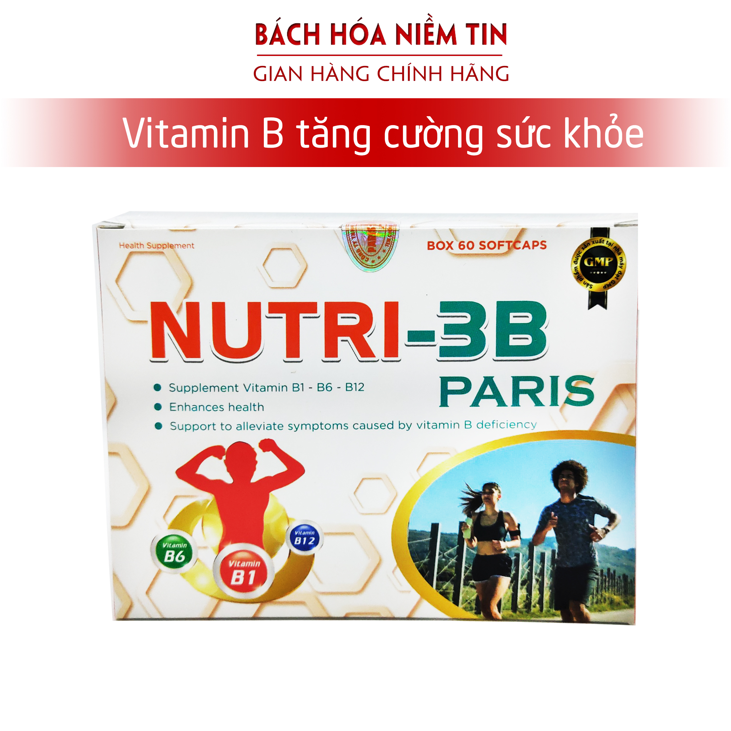 Viên uống NUTRI - 3B Paris - Bổ sung B1, B6, B12, kẽm, thymomodunin - Tăng cường sức khỏe, nâng cao sức đề kháng - Hộp 60 viên Chuẩn GMP Bộ Y tế