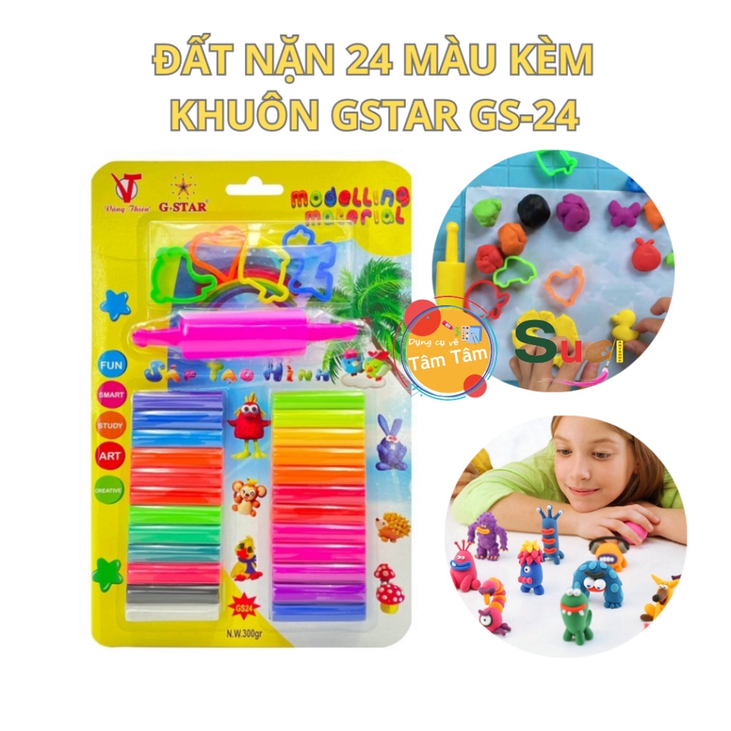 Đất nặn 24 màu g-star gs24 + khuân nặn và con lăn gs24