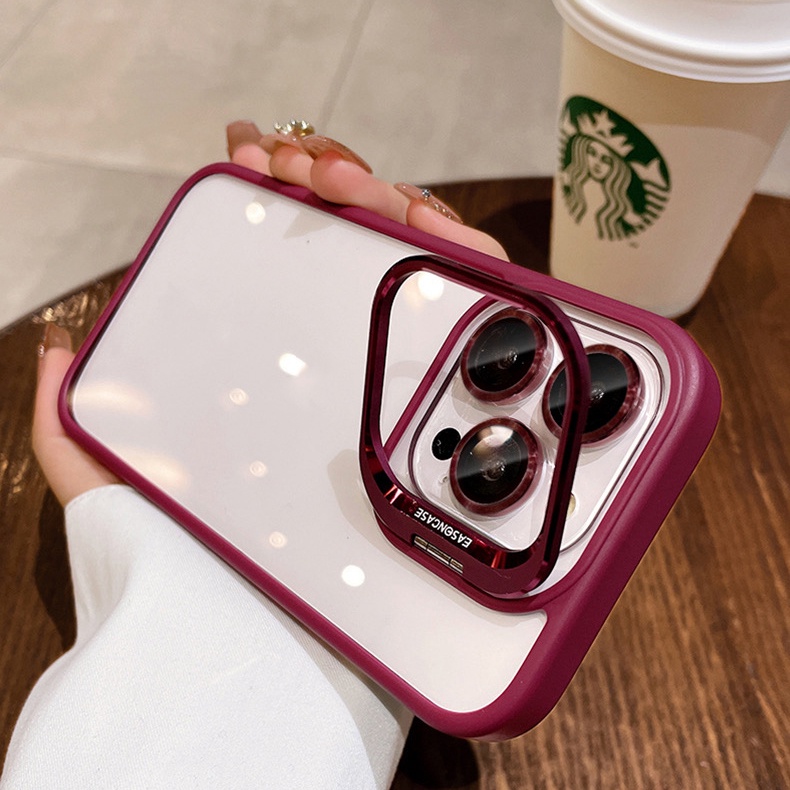 [Free lens film/ bracket/ high-definition transparent/ hard case/ dark purple] for iphone 15 14 13 12 11 pro max case