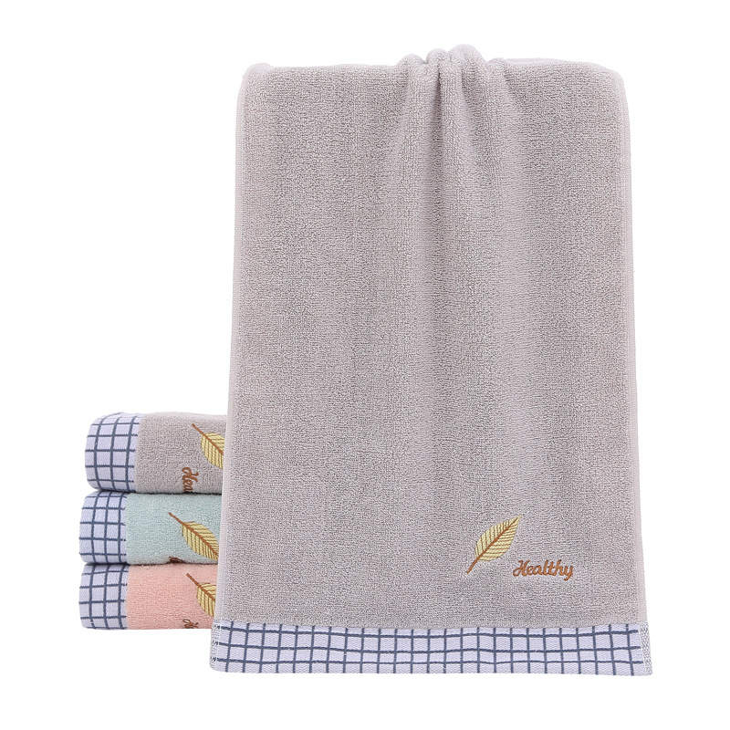 Khăn tắm cotton nguyên chất siêu dày thấm hút nước cao cấp, thêu họa tiết lá vàng size 34 x74 cm cho người lớn và trẻ em