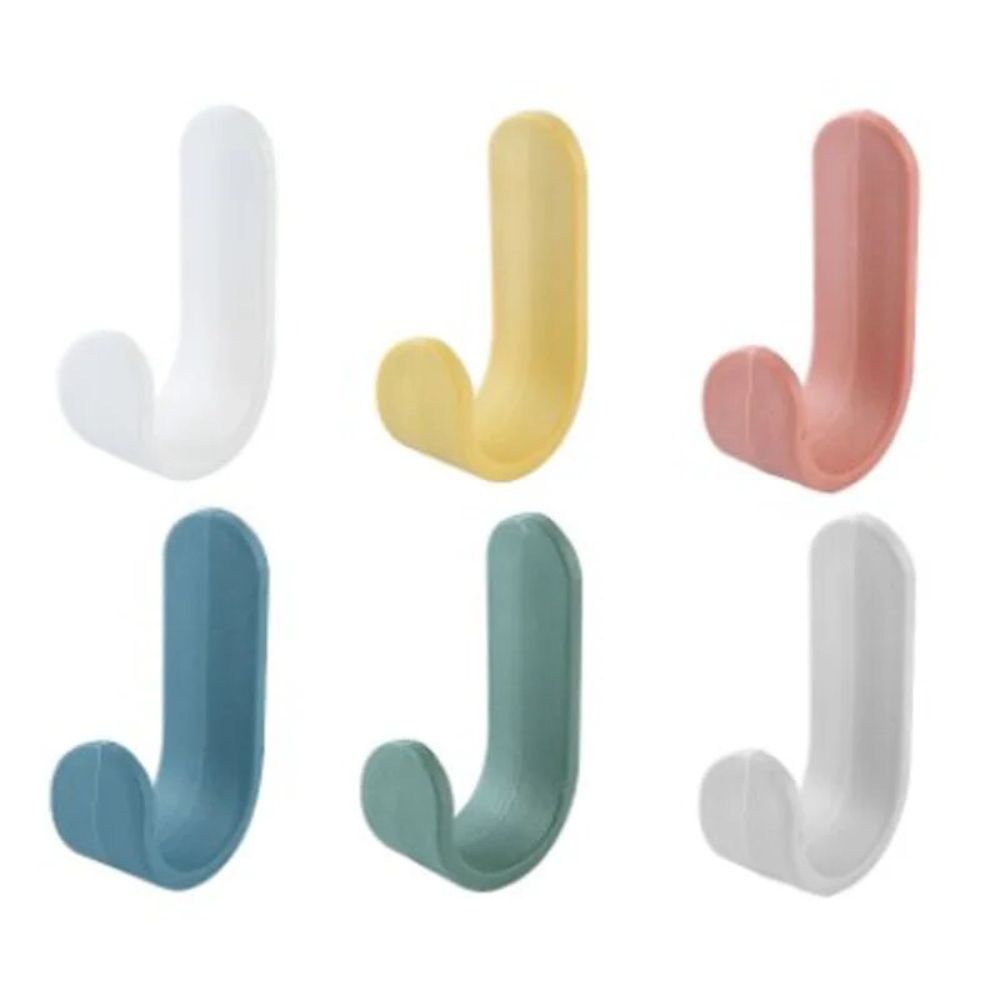 6%20pcs%20Plastic%20J-shaped%20Hook%20Hanger%20Punch%20Free%20Towel%20Hanger%20Clothes%20Nail%20Free%20Adhesive%20Wall%20Hook%20Household%20-%20Image%204