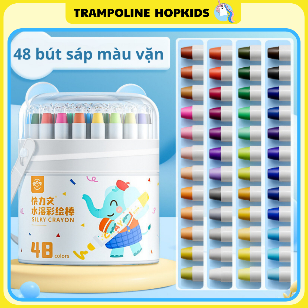 Màu sáp dầu, bút sáp vặn bút màu sáp kiêm màu nước cho bé hopkids màu gốc dầu tan trong nước dễ làm sạch 12/24/36/48 màu