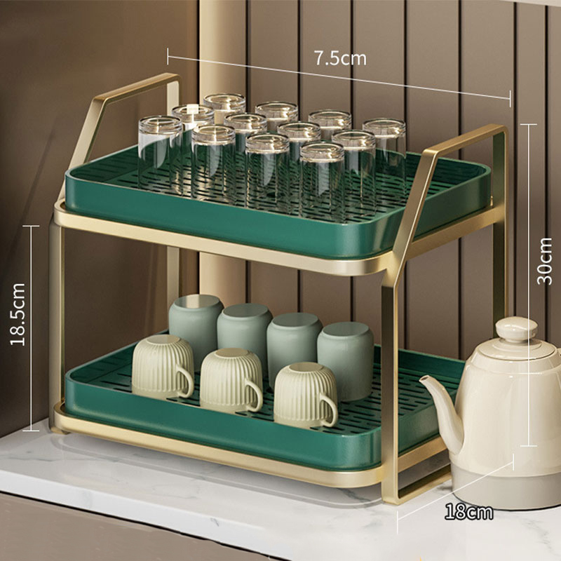 Double-layer cup holder storage shelves for cups, cups, shelves, tea cups, tea sets, glass storage cabinets