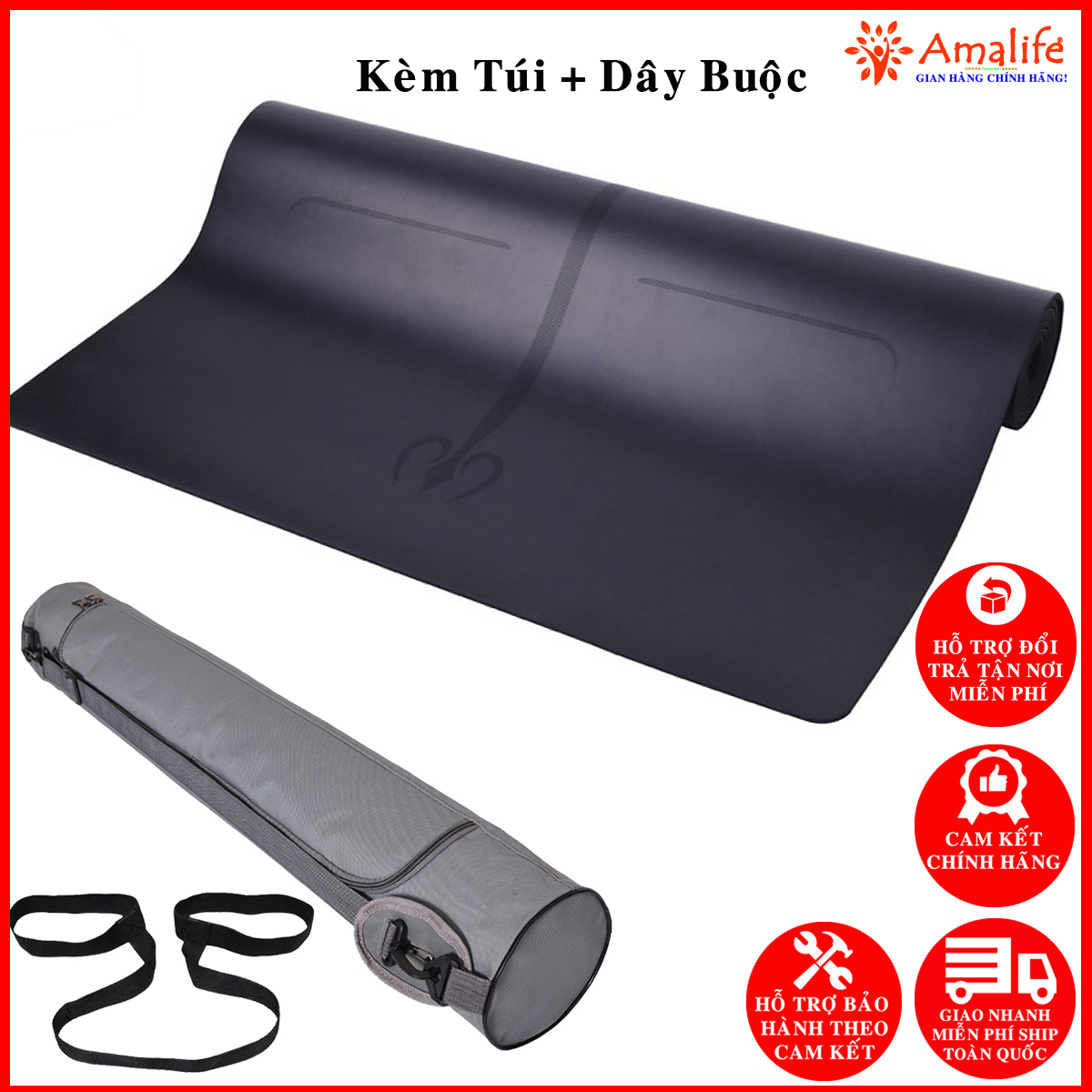 Thảm Tập Yoga Da PU - Chọn Màu + Túi Đựng Thảm và Dây Buộc Hãng Amalife - Thảm Yoga, Thảm Tập Gym Định Tuyến Da PU Cao Cấp