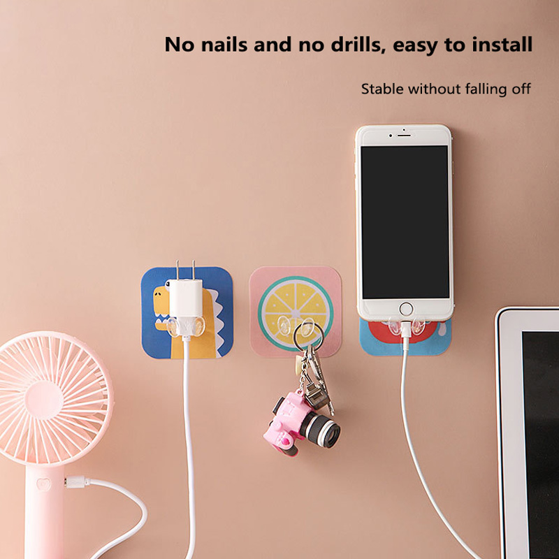 CHIPLY【Cartoon】4pc Set Cute Plug Wall Hook Seamless Plug Power PVC Hook Cord Storage Hook Sticky Hook Plug Fixing Frame 7.5*7.5cm