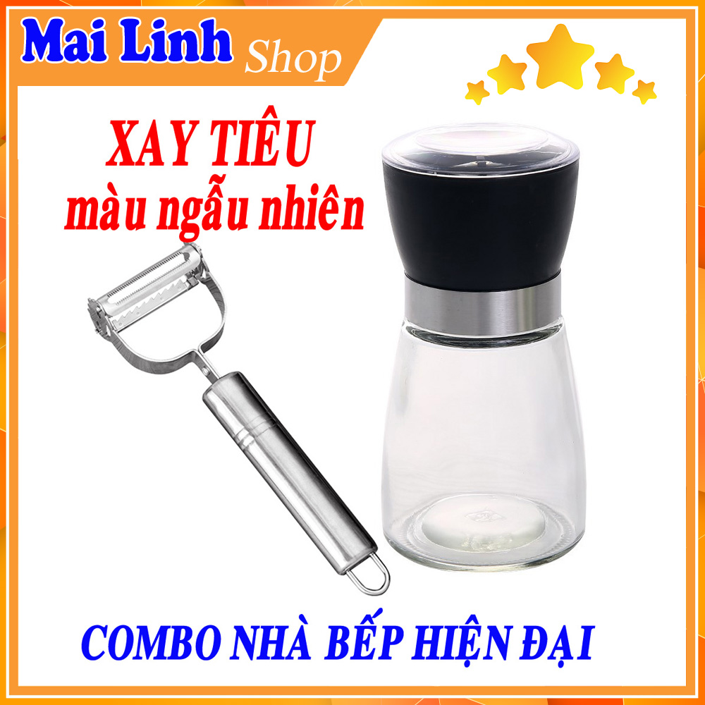 [HCM]COMBO Dụng Cụ Xay Tiêu Cầm Tay Nhỏ Gọn và Dụng Cụ Bào Sợi Rau Củ Quả Gọt Vỏ Cắt Sợi Đa Năng - Màu Ngẫu Nhiên