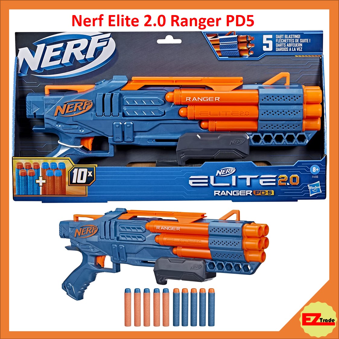 Hasbro Nerf Elite 2.0 Ranger PD-5 Blaster, 5-Barrel Blasting, 10 Nerf ...