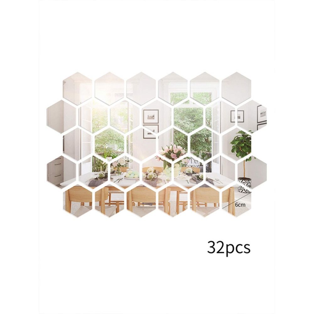 TOUCH 64 pcs Hình lục giác Đề can dán tường tráng gương hình lục giác 2.4 inch Bề gương Miếng dán tường Gương trang trí Đẹp Miếng dán tường có thể tháo rời Phòng