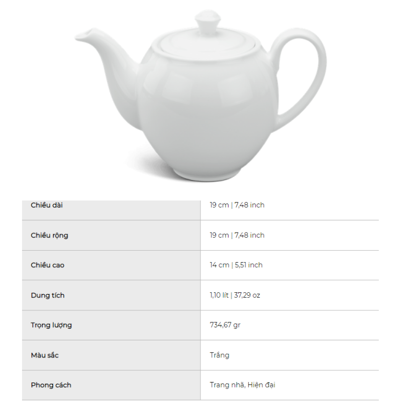 Bình trà gốm sứ minh long Bình 1.1 L