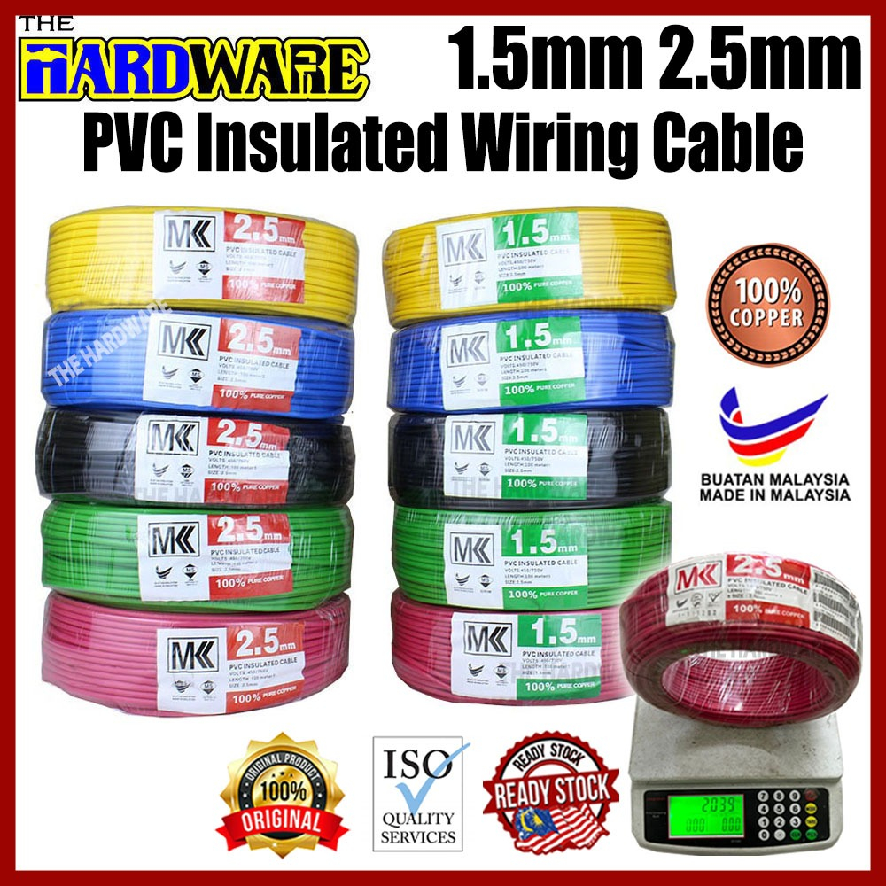Ready Stock(1Roll) MK 1.5MM/2.5MM Electric PVC Insulated Wiring Cable