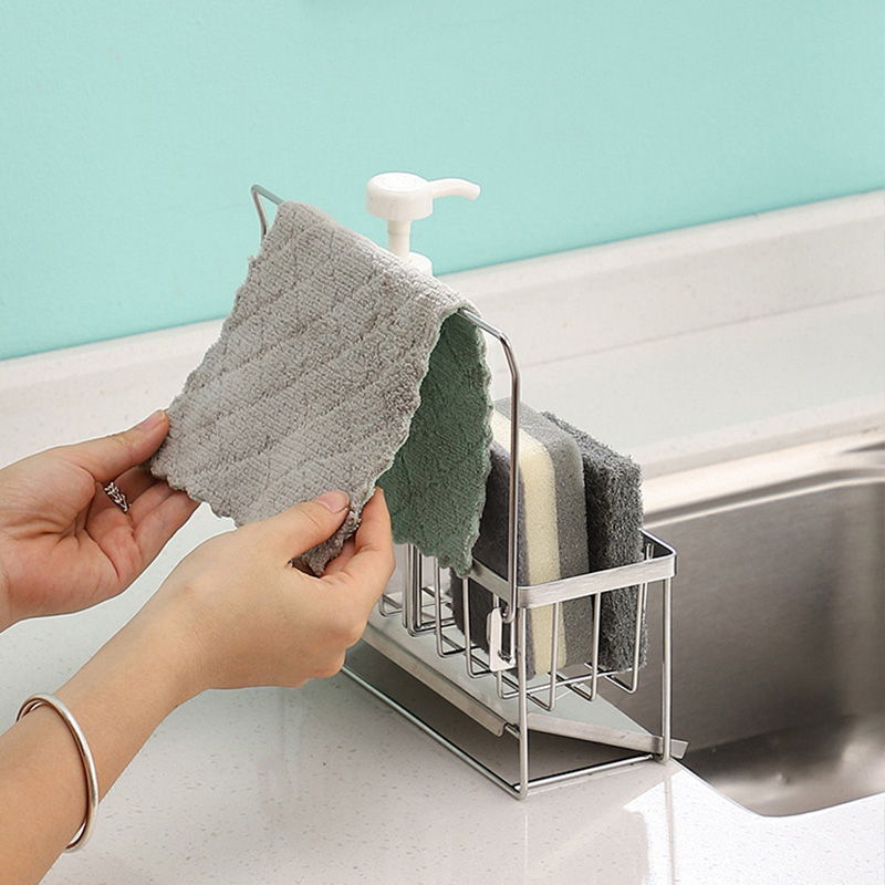 Stainless steel sink kitchen multifunctional shelf table sponge rag drain storage rack Save space