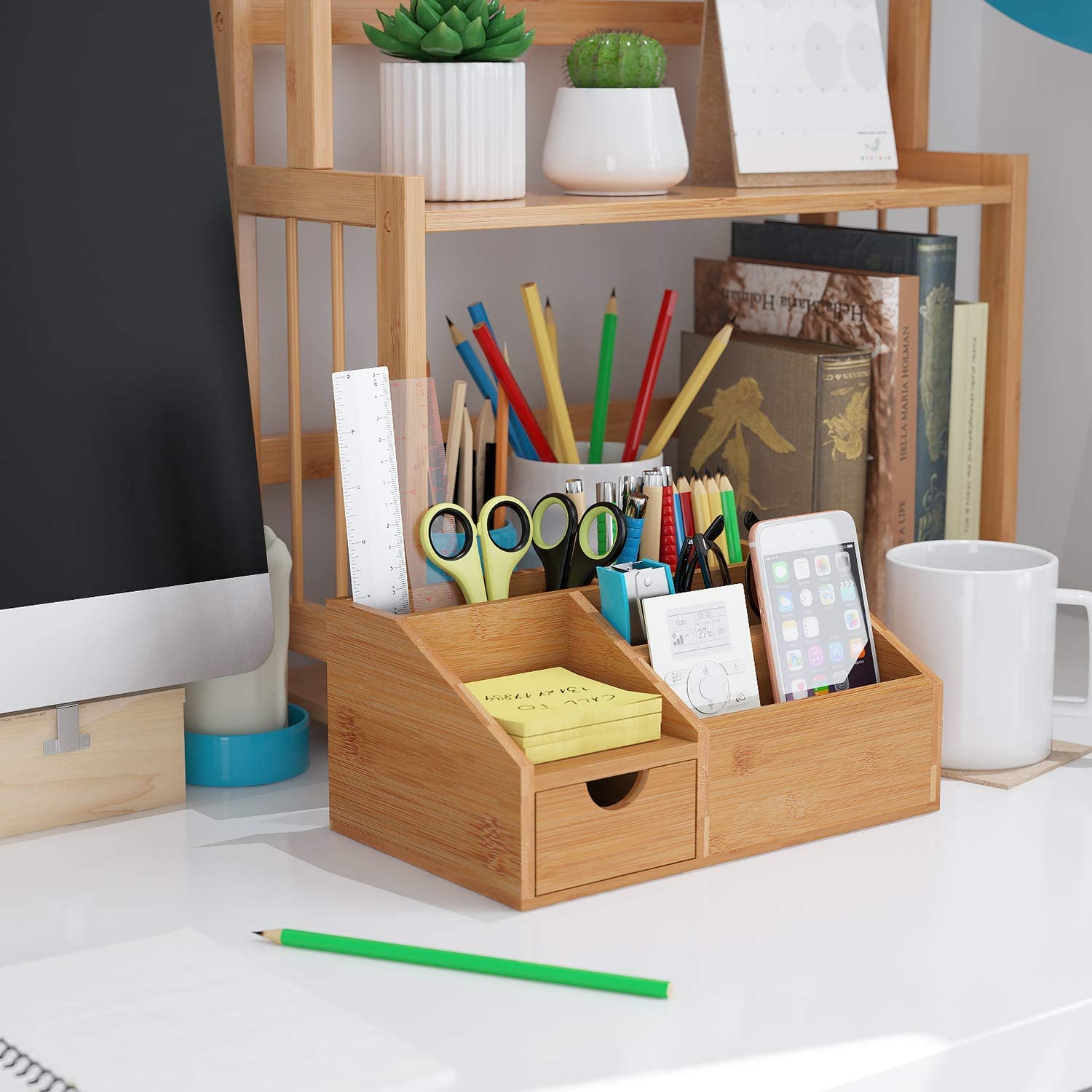 Khay hộp cắm bút gỗ tre để bàn