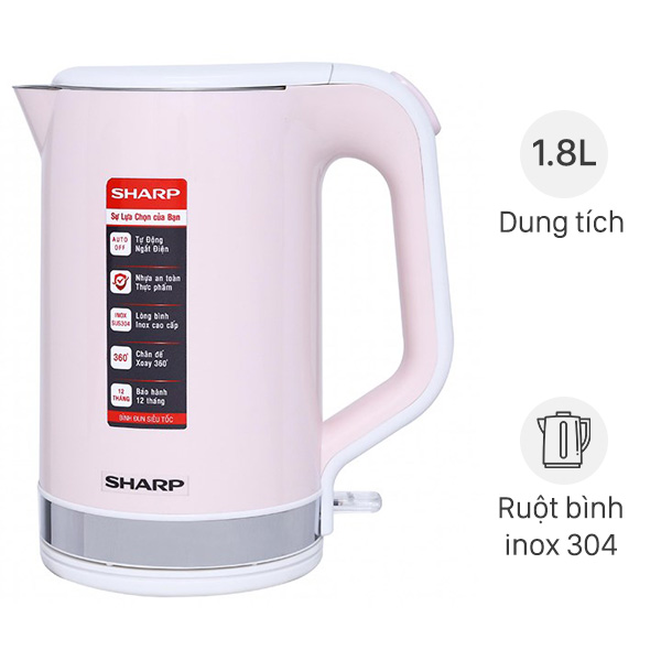 Ấm đun - Bình đun siêu tốc Sharp 1.7 lít EKJ-17EVPS - Bảo hành chính hãng