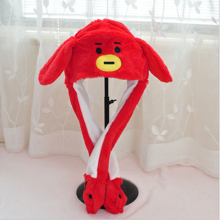 Tik Tok Kpop BTS BT21 Carton Fashion Moving Hat Rabbit Ears Plush Sweet Cute Airbag Cap Plush Toys Gifts For Kids Girl Photo Pro ulc. 