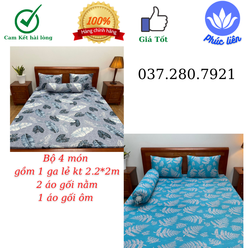 Bộ Ga nệm thun lạnh Hàn Quốc  4 món ( KT 2.2*2m nệm từ 3-15cm)