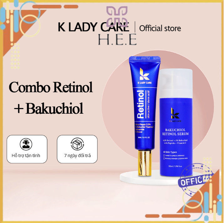 Combo serum + kem dưỡng retinol bakuchiol 2% - k lady care - h.e.e cosmetic