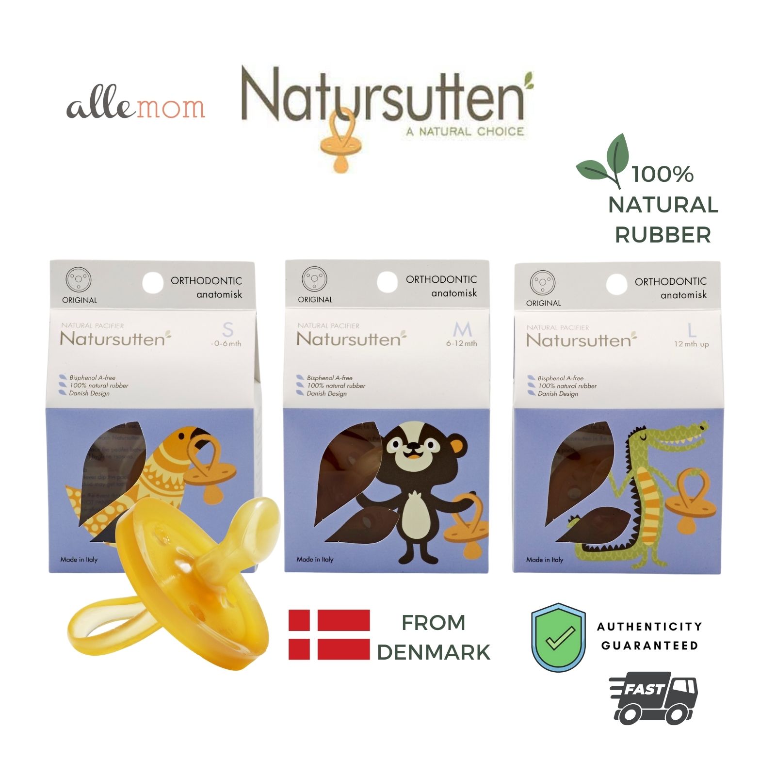 Natursutten Original Natural Rubber Baby Pacifier Ortho (3 sizes
