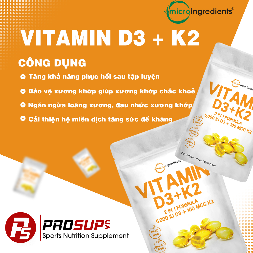 Viên uống bổ sung vitamin d3 + k2 micro ingredients - hỗ trợ sức khoẻ xương khớp, tăng sức đề kháng cao