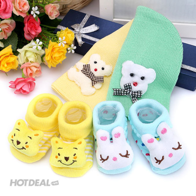 Set nón len kèm đôi vớ len đáng yêu cho bé