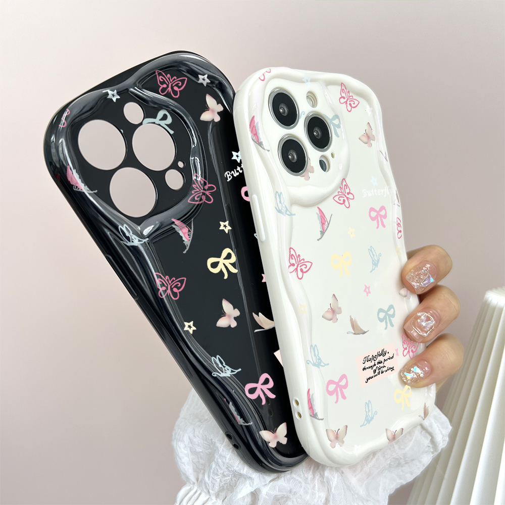 Jizetin for Xiaomi Poco X5 5G Redmi Note 12 5G Back Cover Colorful Bowknot Cream Wavy Edge Soft Silicone Phone Case. 