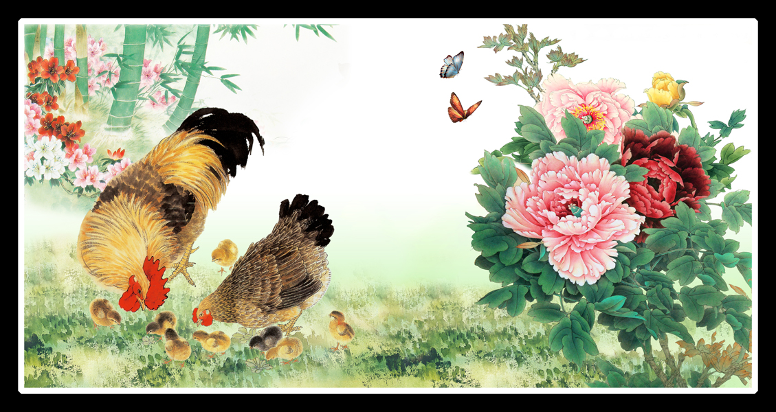 Tranh dán tường phong thủy VTC đàn gà sung túc LunaTM-181(Xanh lá thẫm)