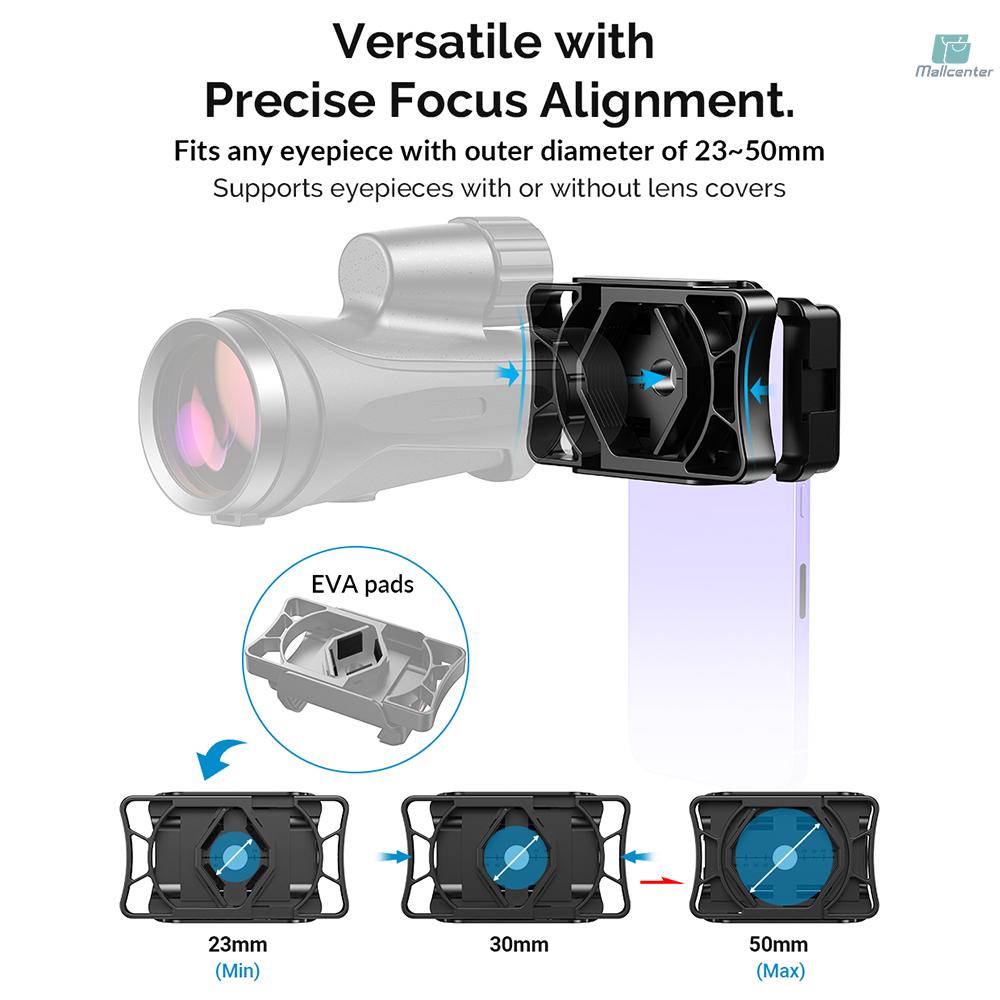 APEXEL Universal Telescope Phone Adapter for Monoculars Binoculars Microscope with 23mm-50mm Eyepiece Diameter Adjustable Smartphone Holder Clip for Telescope