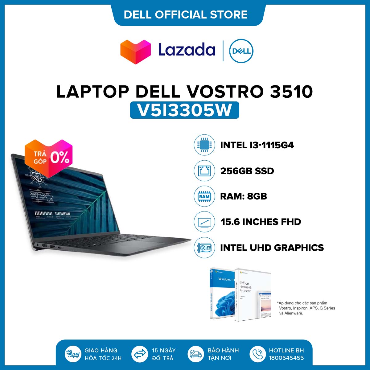 Laptop Dell Vostro 3510 15.6 inches FHD (Intel / i3-1115G4 / 8GB...