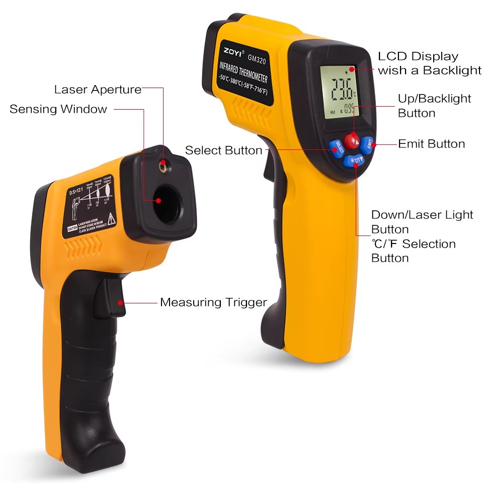 High Precision Pyrometer -50~600°C High Precision Digital Temperature Meter Non-contact ...