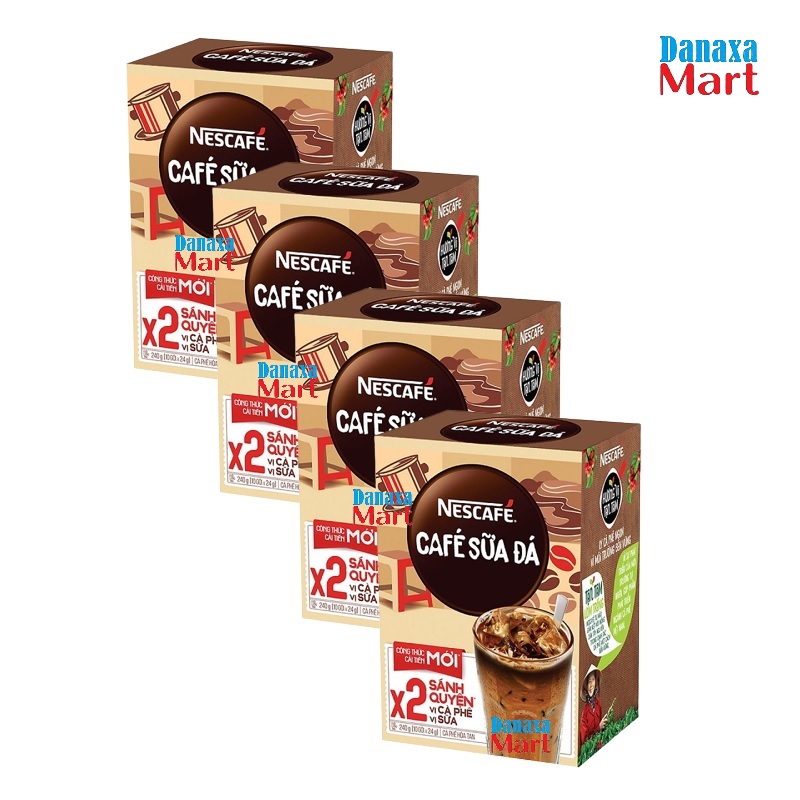 Combo 4 hộp cà phê hòa tan nescafé 3in1 cà phê sữa đá