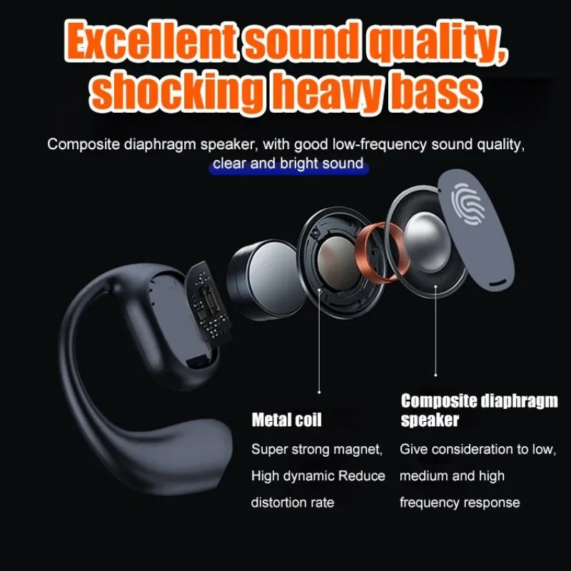 Tai nghe không dây dẫn truyền qua xương tai nghe bluetooth bin hiển thị điều khiển bằng cảm ứng tai nghe đeo tai Tai nghe Bluetooth