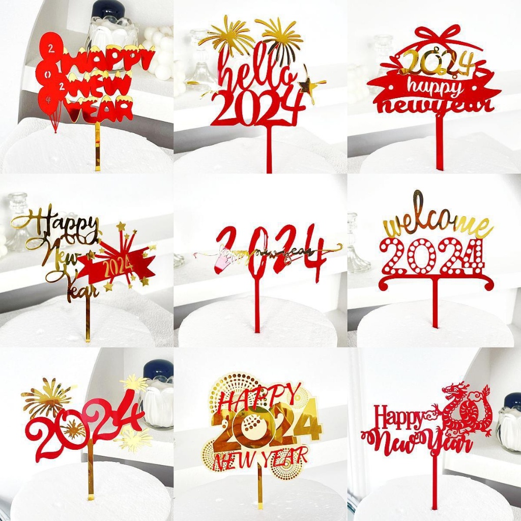 Golden 2024 Merry Christmas Party Cake Topper Golden Acrylic Hello 2024 New  Year Cake Topper for New Year Party Cake Decorations - AliExpress