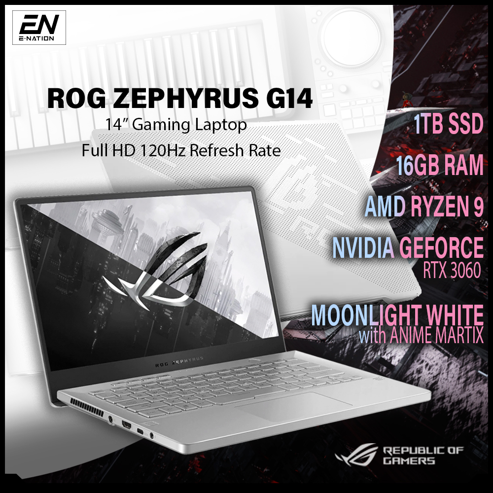ASUS - ROG Zephyrus G14 14" 144Hz | G15 165Hz Gaming Laptop - AMD Ryzen 9 - 16GB Memory - NVIDIA GeForce RTX 3060 Max-Q - 1TB SSD - Moonlight White | GA401 & GA503QR (2021) | [Same Day Delivery]