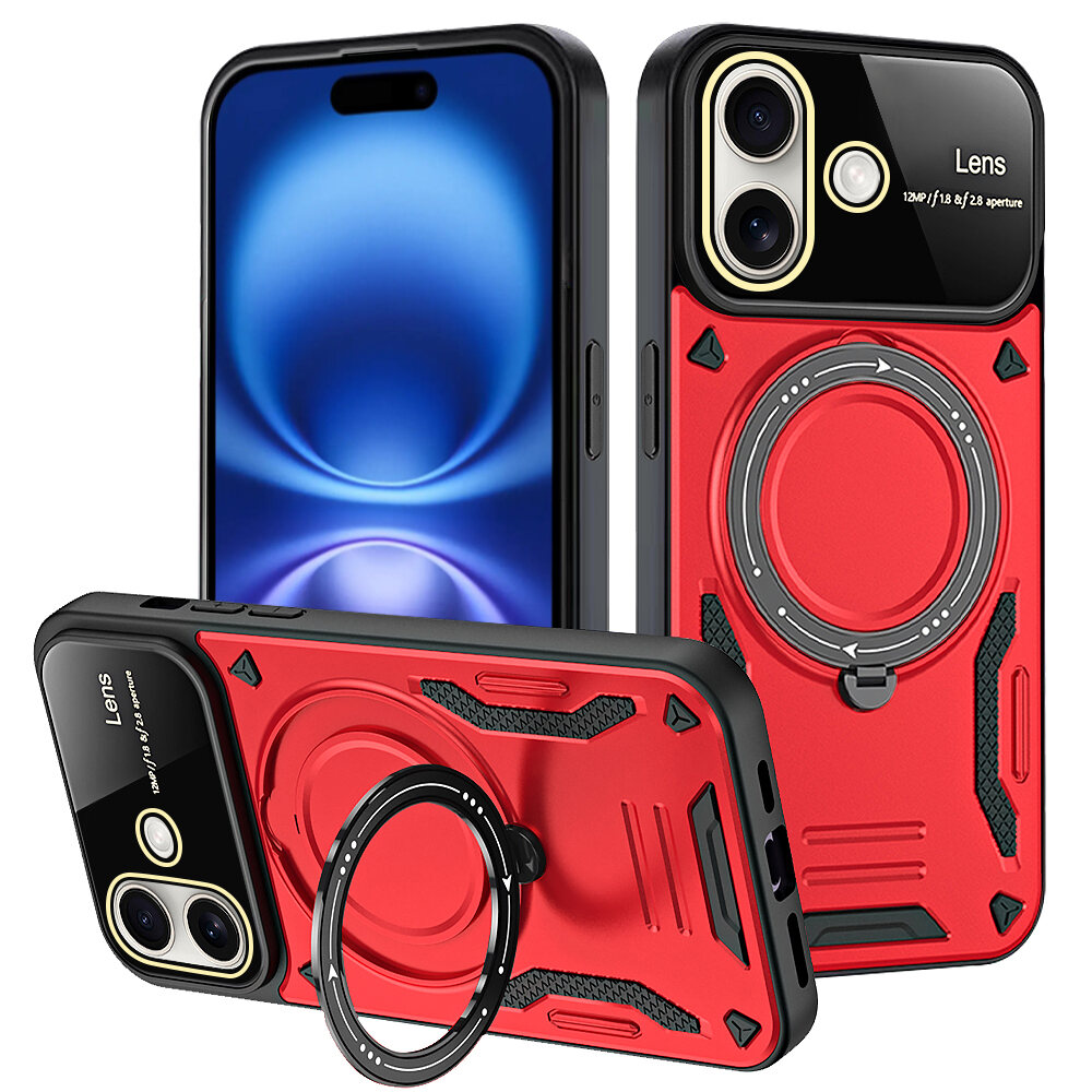 lthmy for iPhone 16 Pro Max Casing dual layer magnetic ring stand MagSafe case with cover.