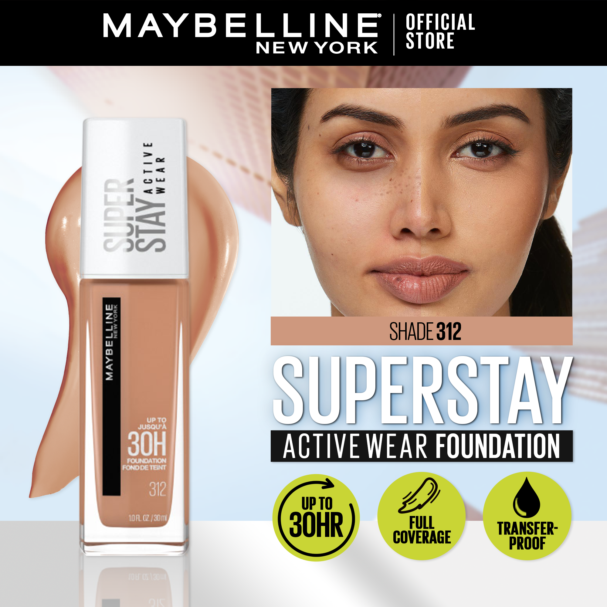 Maybelline Superstay Active Wear Liquid PH Waterproof Coverage, Long 30HR (30mL) | lasting, Foundation - Lazada