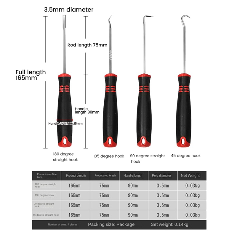 4-Pack Precision Hook and Pick Set for Automotive Hand Tools