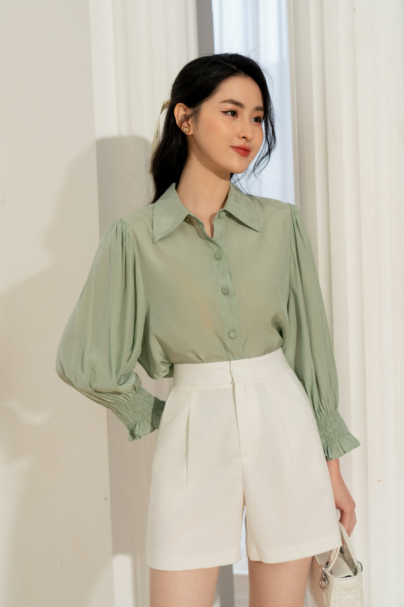 Áo sơ mi cổ đức tay chun TIINSTORE  AHD444