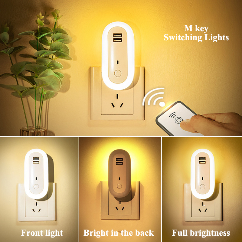 Elliptical remote control night light USB conversion socket light creative smart home LED plug-in simple small desk lamp