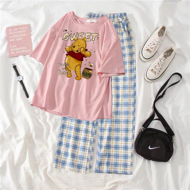 SÉT ÁO GẤU POOH KÈM QUẦN KẺ