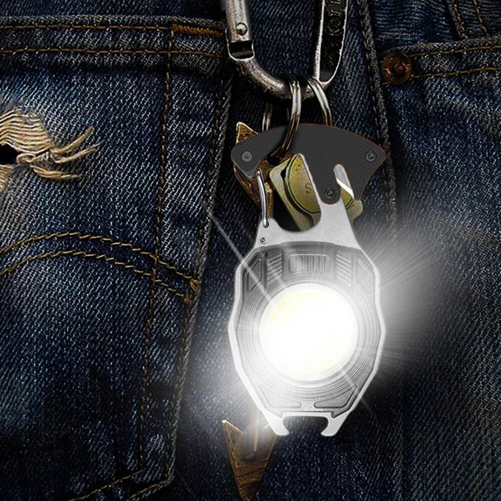 Farfi Camping Light Multifunctional Emergency Tool Rechargeable Led Keychain Work Light Super Bright Mini Flashlight with Screwdrivers Bottle Opener Portable Multifunction Lamp