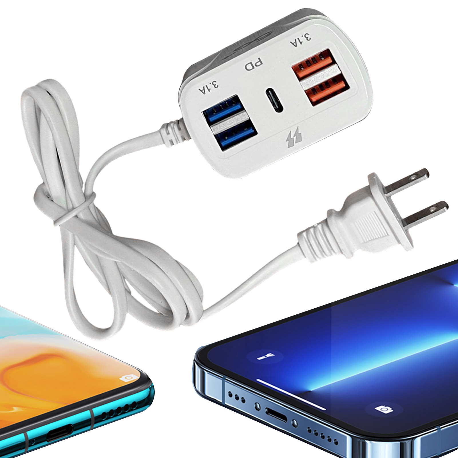Usb Smart Plug 5-device Charging Power Plug Fast Charging Universal Charger with 4-port Usb Pd Type-c Stable Output Thickened Connector Us Plug Ideal