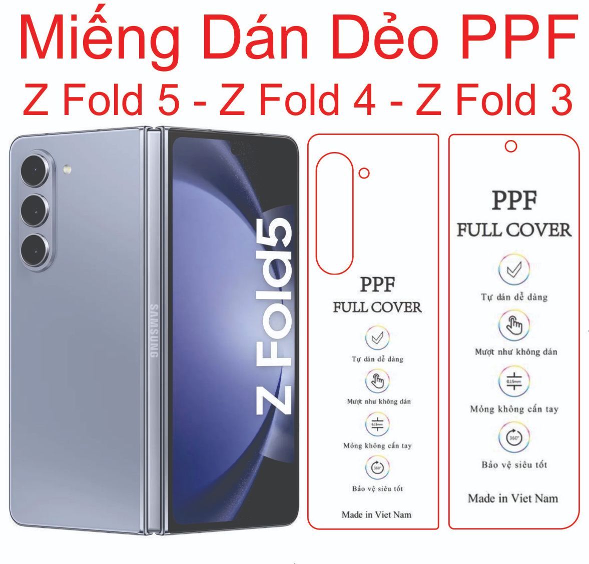 Miếng dán ppf cho samsung galaxy z fold 5, dán dẻo trong suốt màn hình trong + màn hình ngoài + mặt sau - tfl shop