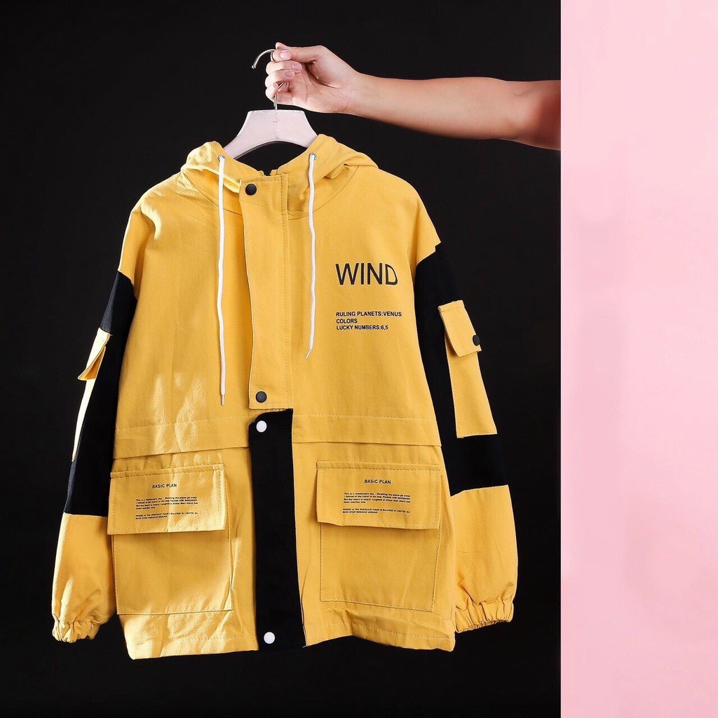 Áo khoác kaki túi hộp nam nữ 2 lớp in WIND dày dặn thời trang